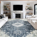 MUJOO Blue Grey Rug 9x12 Area Rugs for Living Room Dining Room Washable Rugs Large Rug Boho Rug for Bedroom Non Slip Abstract 