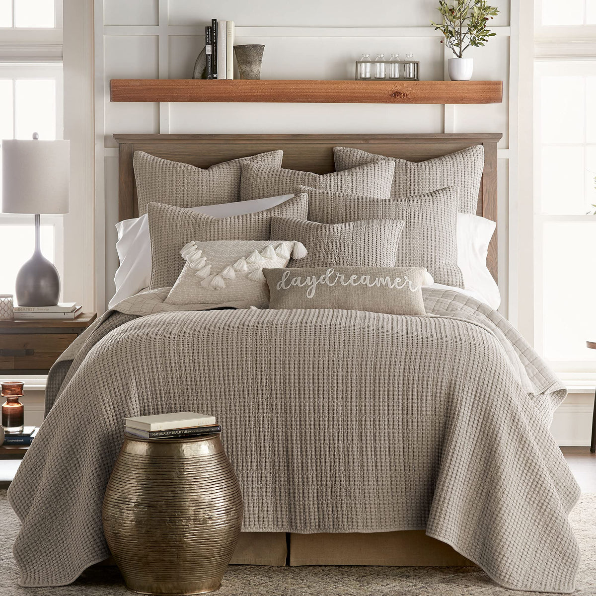 Levtex Home - Mills Waffle - Full/Queen Quilt Set - Taupe Cotton Waffle - Quilt Size (88 X 92In.), Sham Size (26 X 20In.)