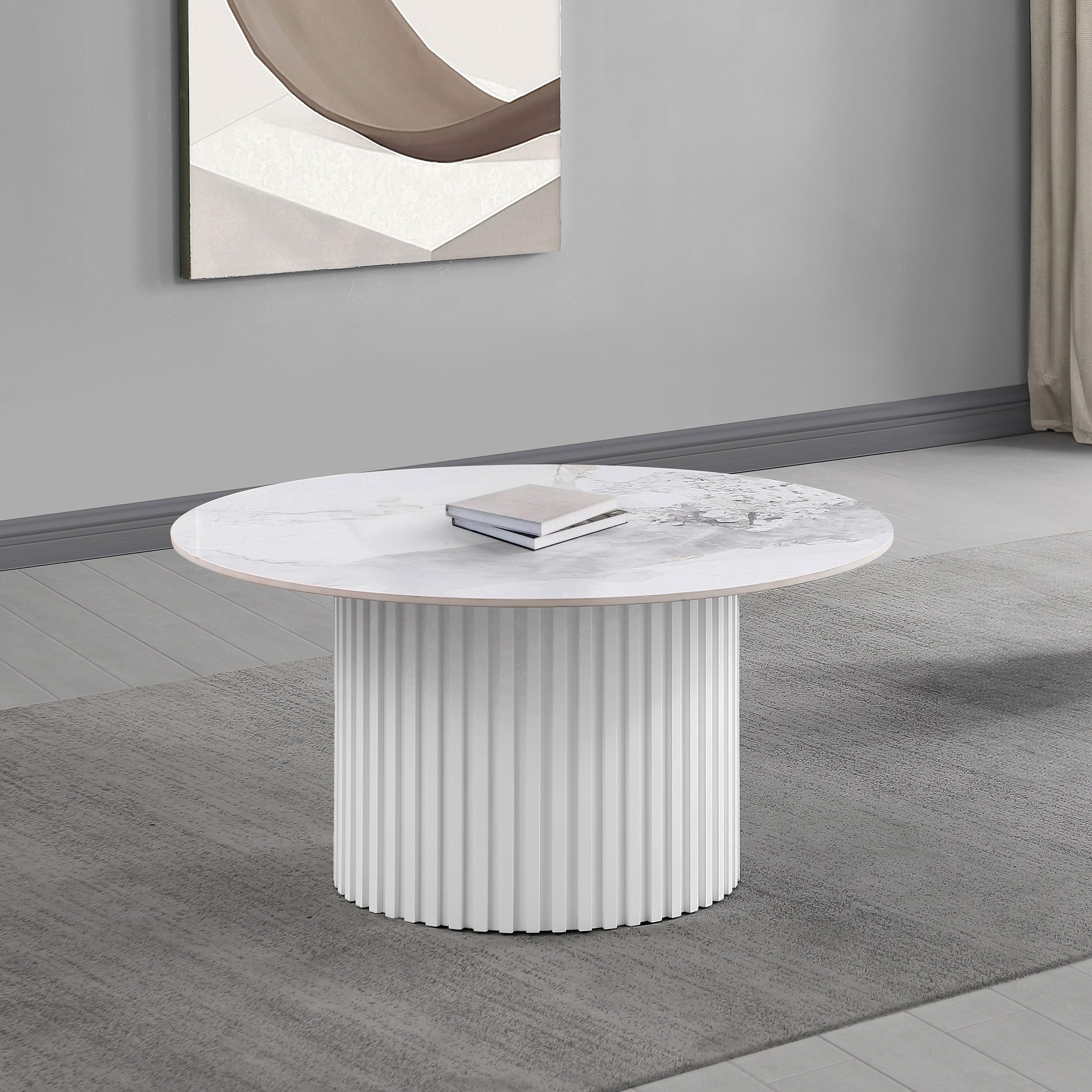 Coaster Home Furnishings Rowena Round Sintered Stone Coffee Table White Faux Marble