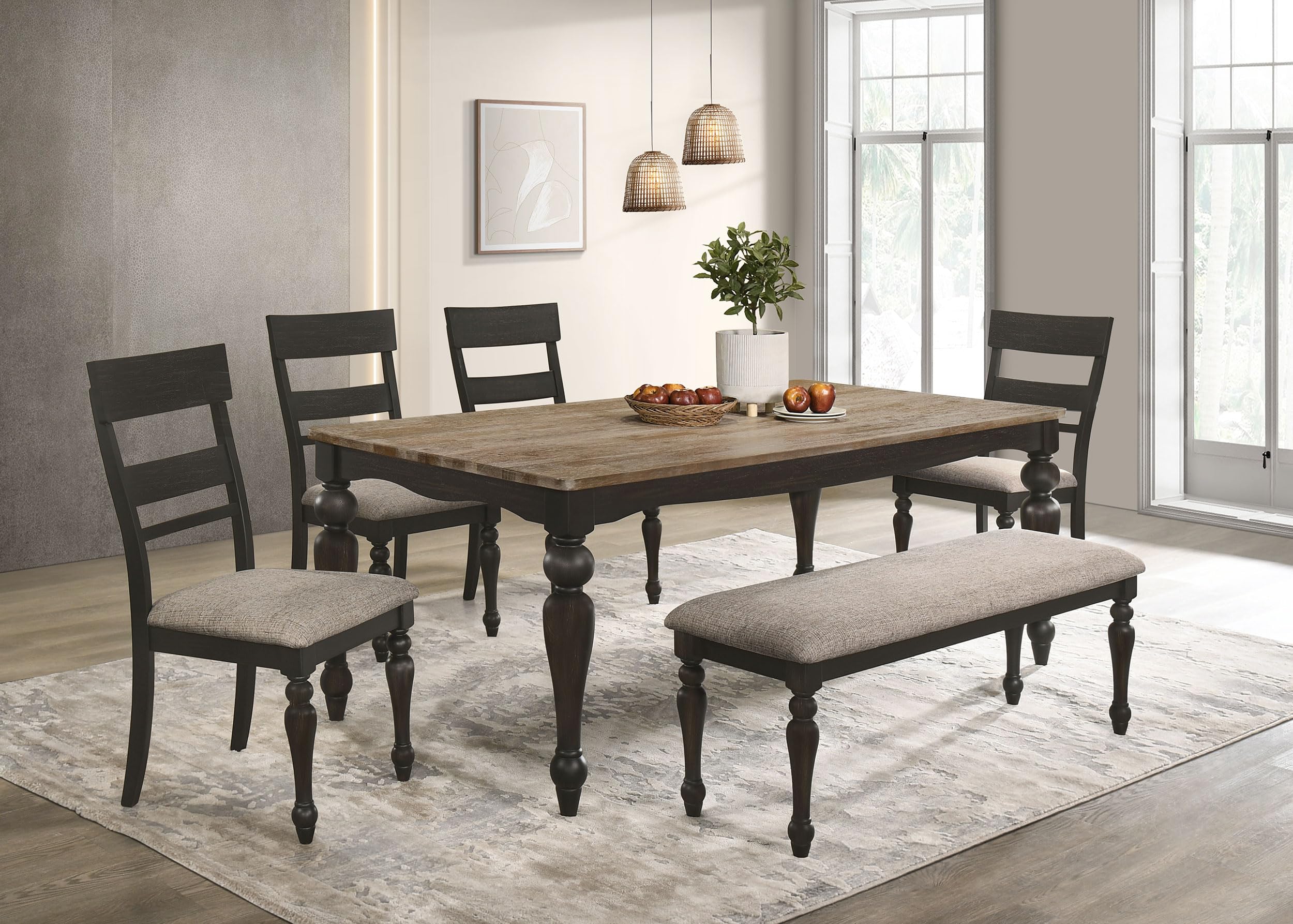 Coaster Home Furnishings Bridget 6-Piece Rectangular Dining Set Brown Brushed and Charcoal Sandthrough