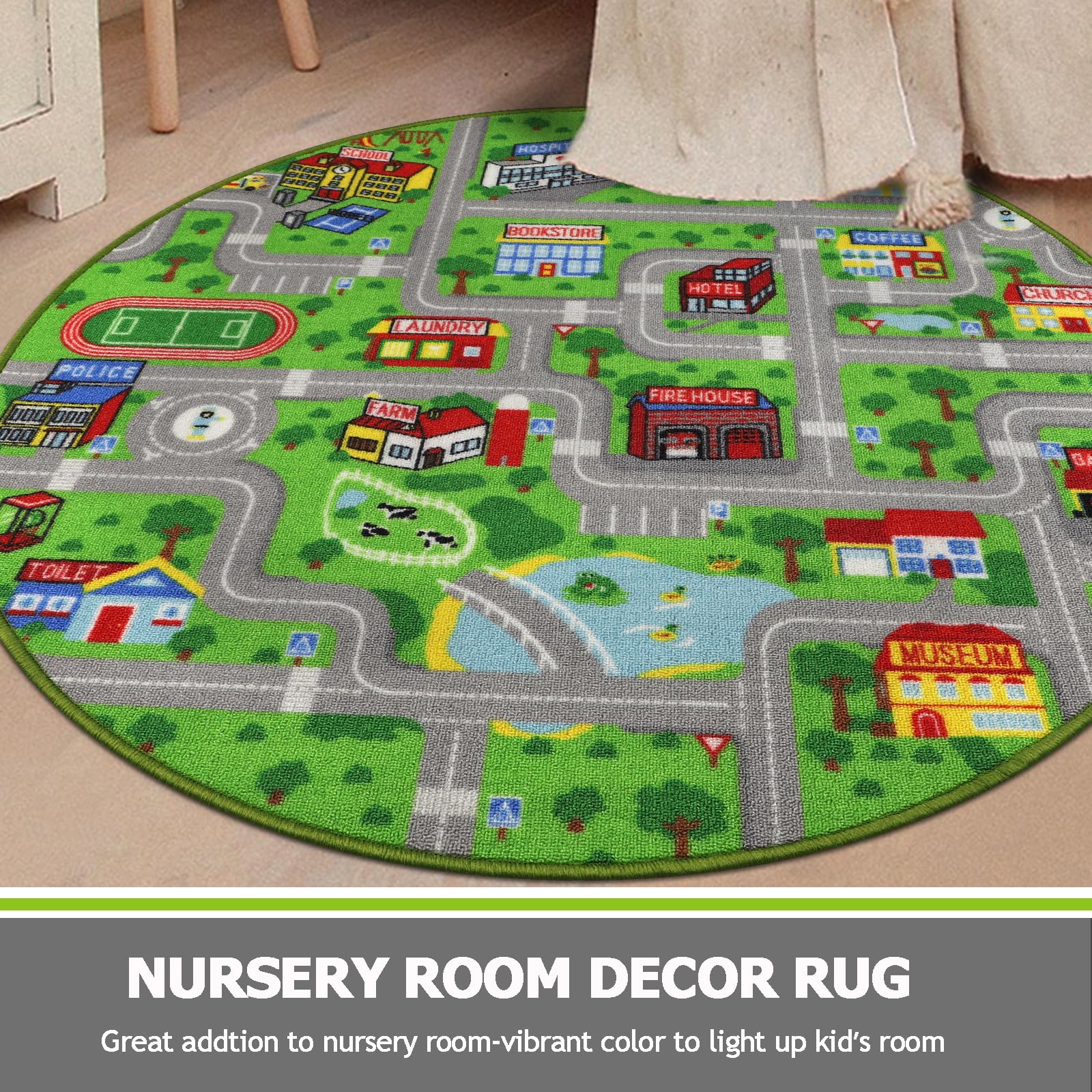 Capslpad Green Car Road Kid Rug Carpet Playmat For Playoom Traffic Road Kids Play Mat For Toddler Non Slip Washable City Map Rac