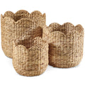 Best Choice Products 3pc Water Hyacinth Scalloped Multipurpose Nesting Baskets, Storage Bin Organization Totes for Living Room, 