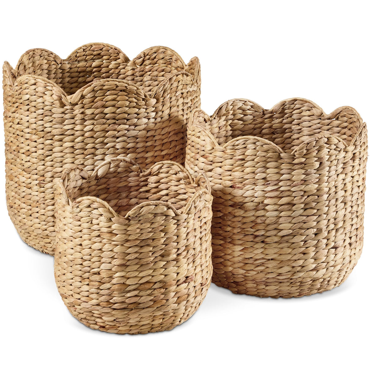 Best Choice Products 3pc Water Hyacinth Scalloped Multipurpose Nesting Baskets, Storage Bin Organization Totes for Living Room, 