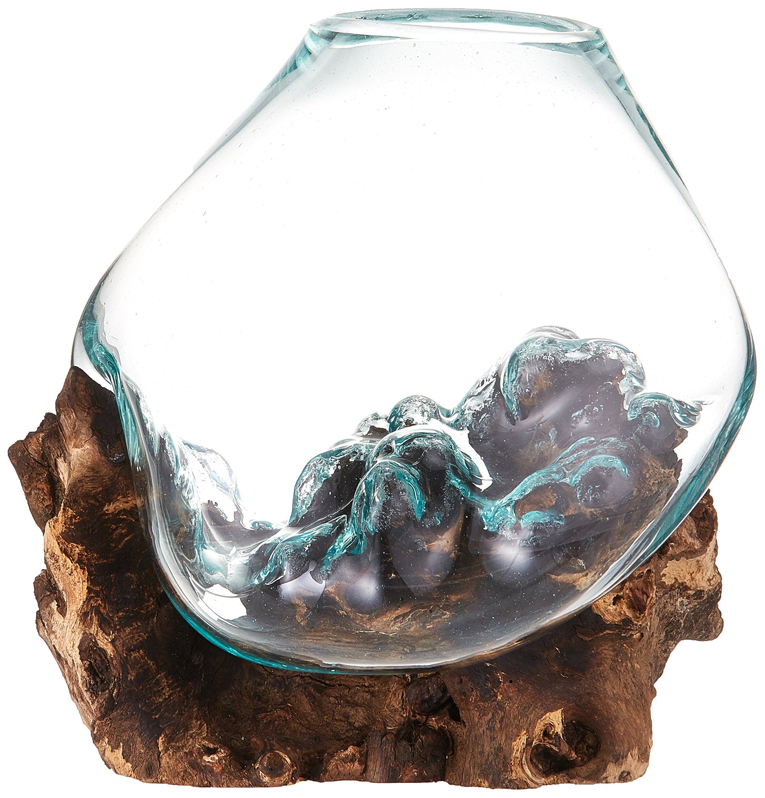 Cohasset Gift & Garden Natural Wood & Recycled Glass Molten Sculpture - Approximately 8' Wide, Perfect As A Terrarium Container