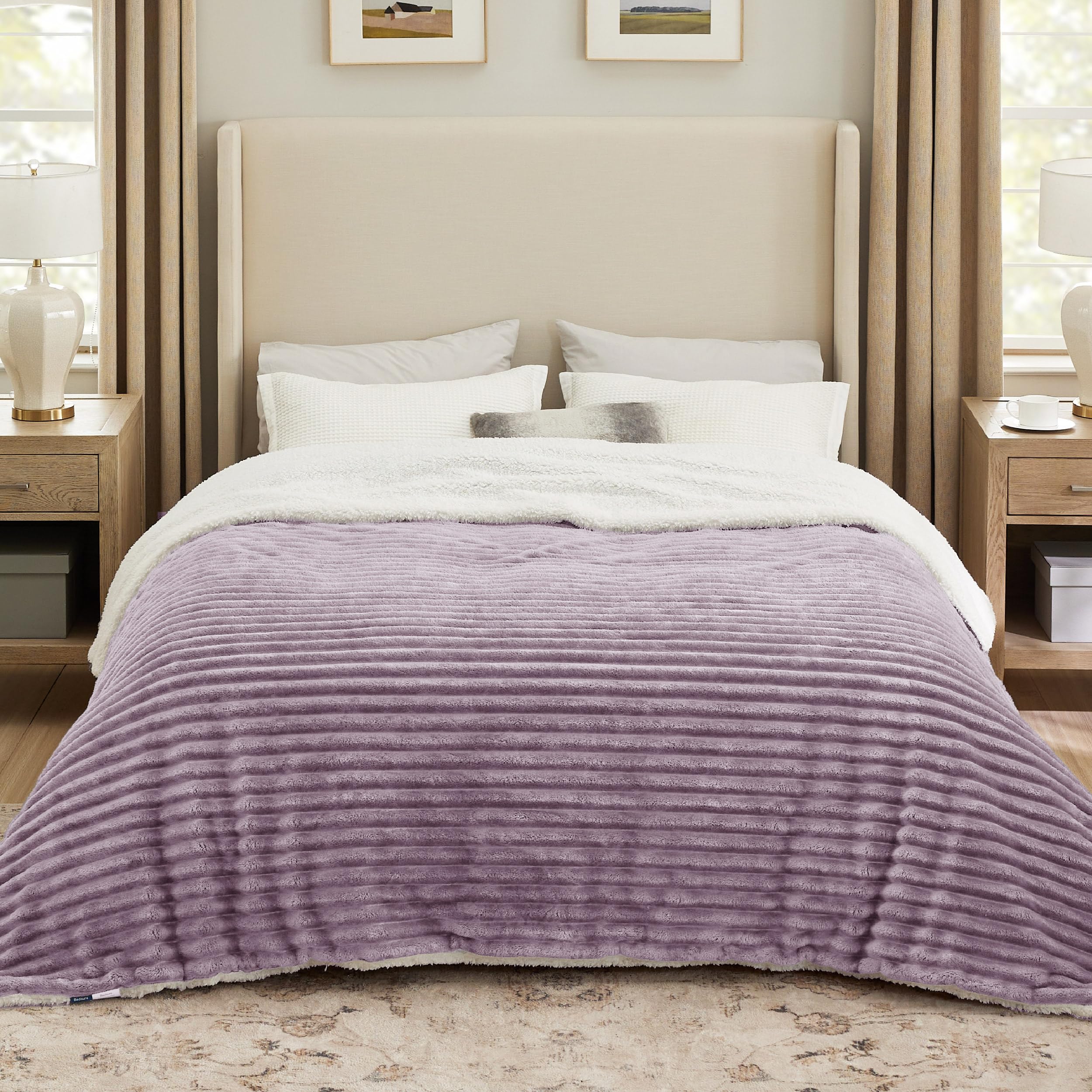 Bedsure Sherpa Blanket King Size For Bed - Super Soft Cozy Plush Fleece Thick Warm Blanket For Winter, Purple, 108X90 Inches