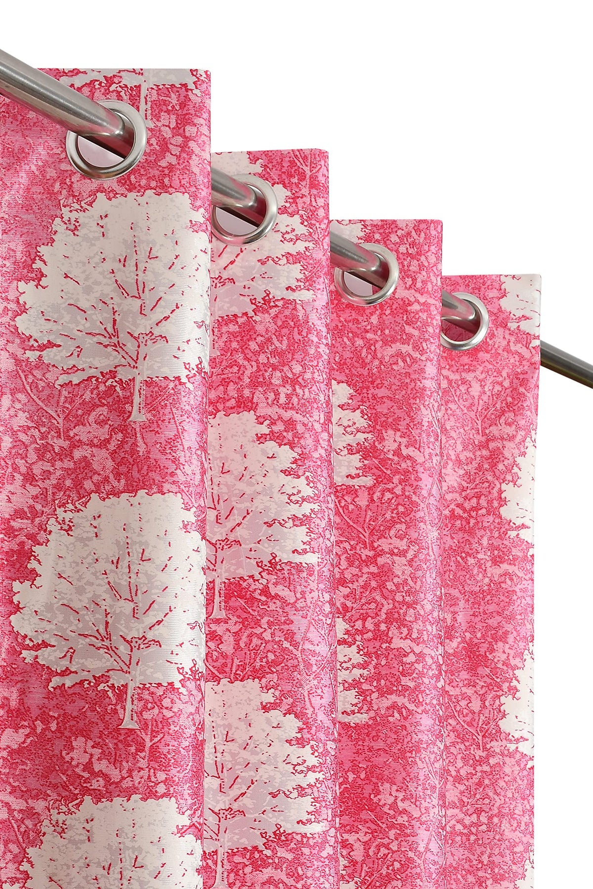 POLARTAINS Polyester Grommet Floral Semi Sheer Curtains 7 Feet Long Set Of 2 For Door (Pink 4 Ft X 7 Ft)