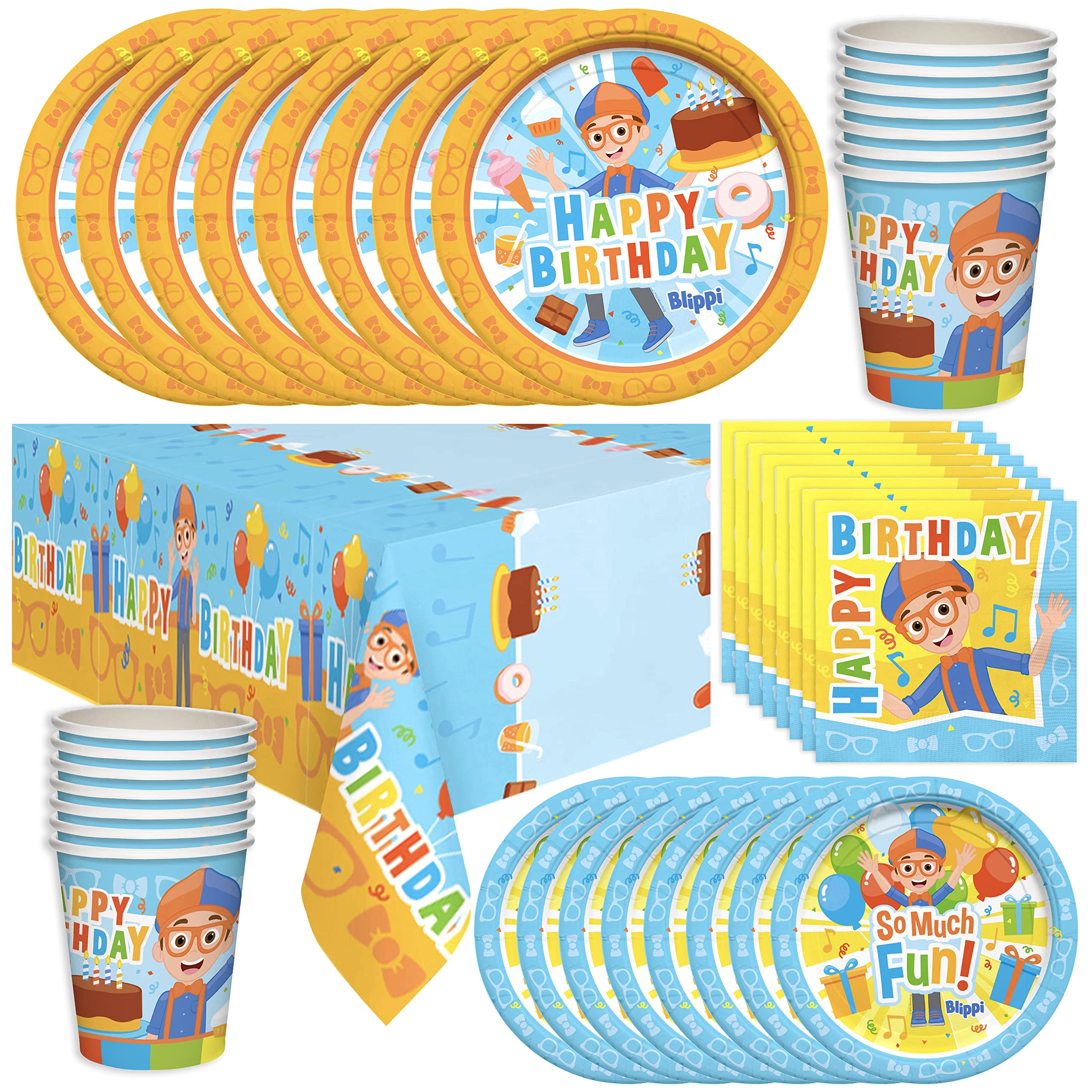 Treasures Gifted Officially Licensed Blippi Birthday Party Supplies - Serves 24 Guests - Dinnerware Deluxe Set - Blippi Party Su