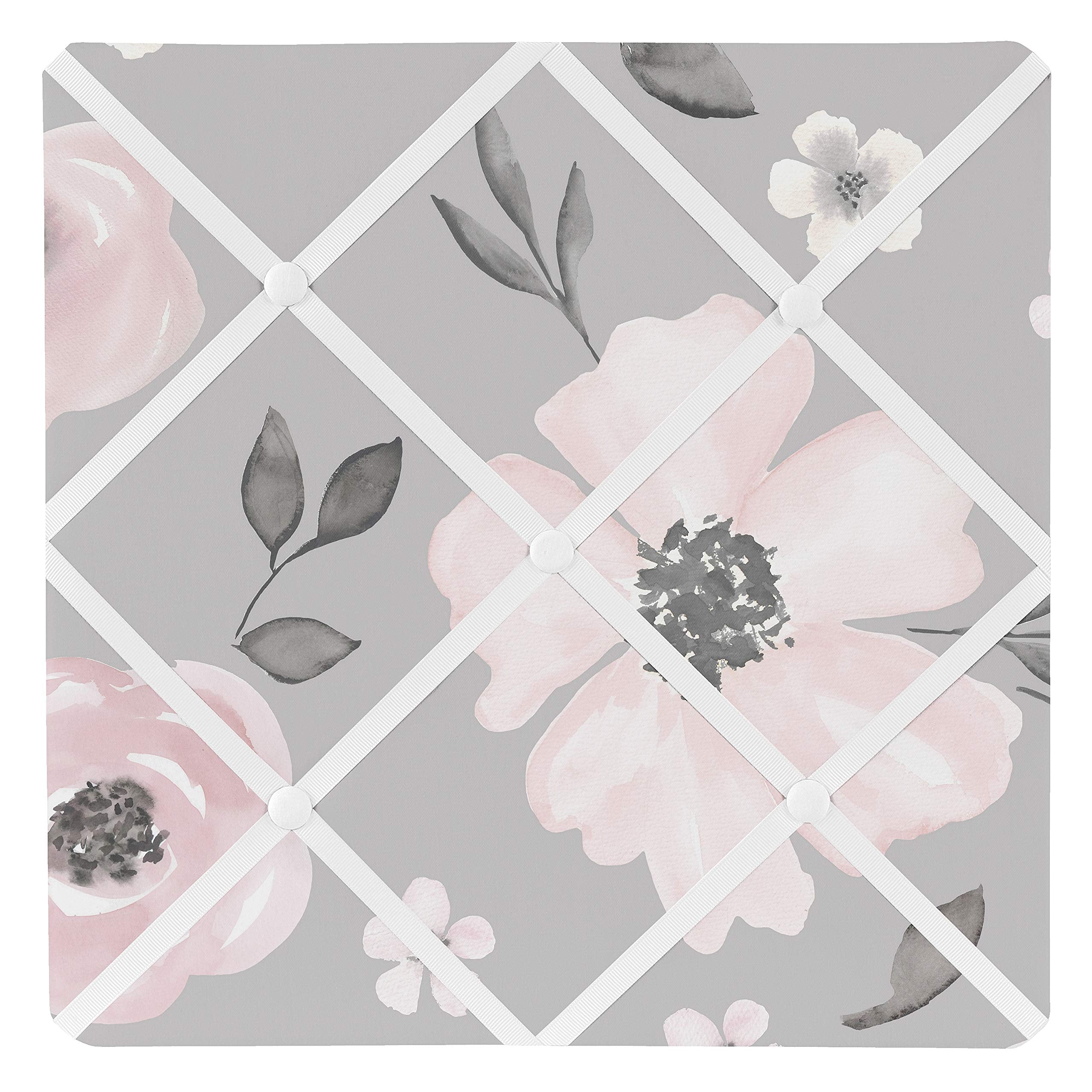 Sweet Jojo Designs Grey Watercolor Floral Fabric Memory Memo Photo Bulletin Board - Blush Pink Gray and White Shabby Chic Rose F