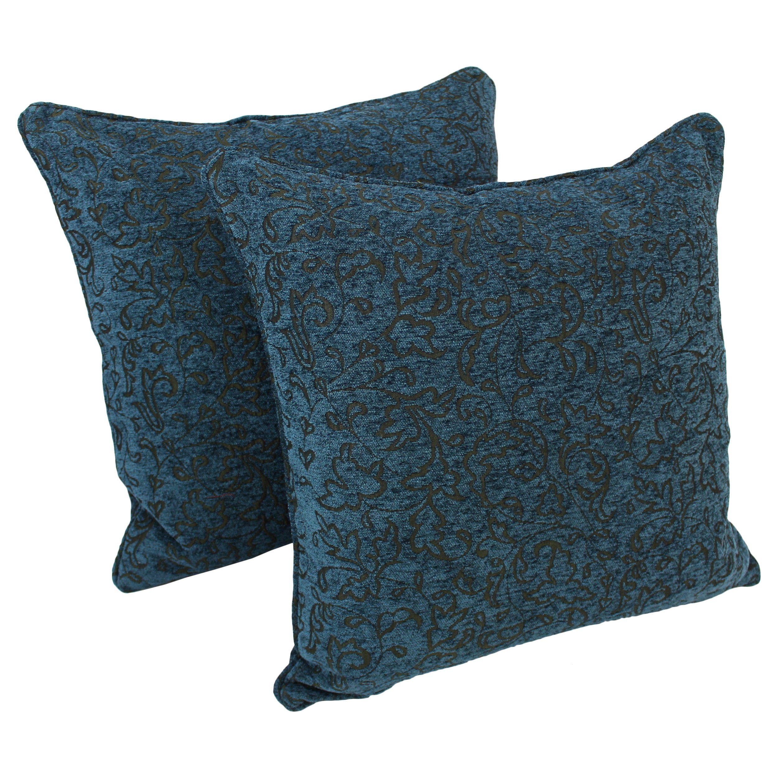 Blazing Needles Corded Jacquard Chenille Floor Pillows (Set of 2), 25&quot;, Blue Floral
