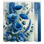 Ambesonne Blue Shower Curtain, Poppy Flowers Meadow Bouquet On Rustic Grunge Look Wooden Plank Back, Cloth Fabric Bathroom Decor