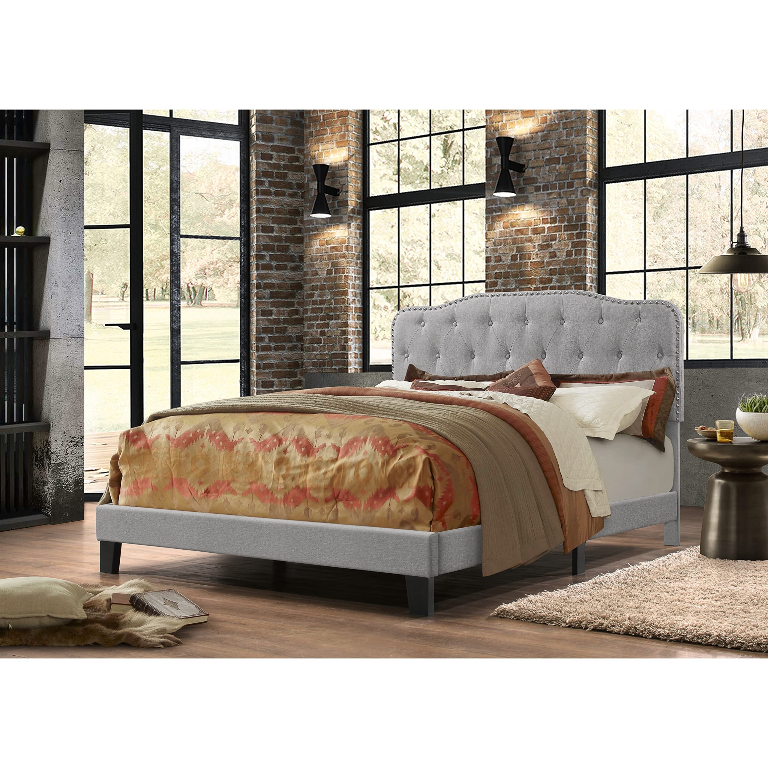 Best Quality Furniture Upholstered Panel Bed, Smoke Gray, Queen