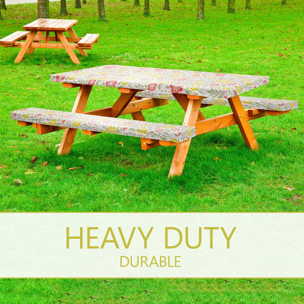 Linpro 6Ft Fitted Picnic Table Cover With Bench Covers. Vinyl Outdoor Camping Picnic Tablecloth, 3 Piece Set Camping Gear. Waterproof, Stain Resistant, Reusable. Flannel Backing With Elastic Edges.72