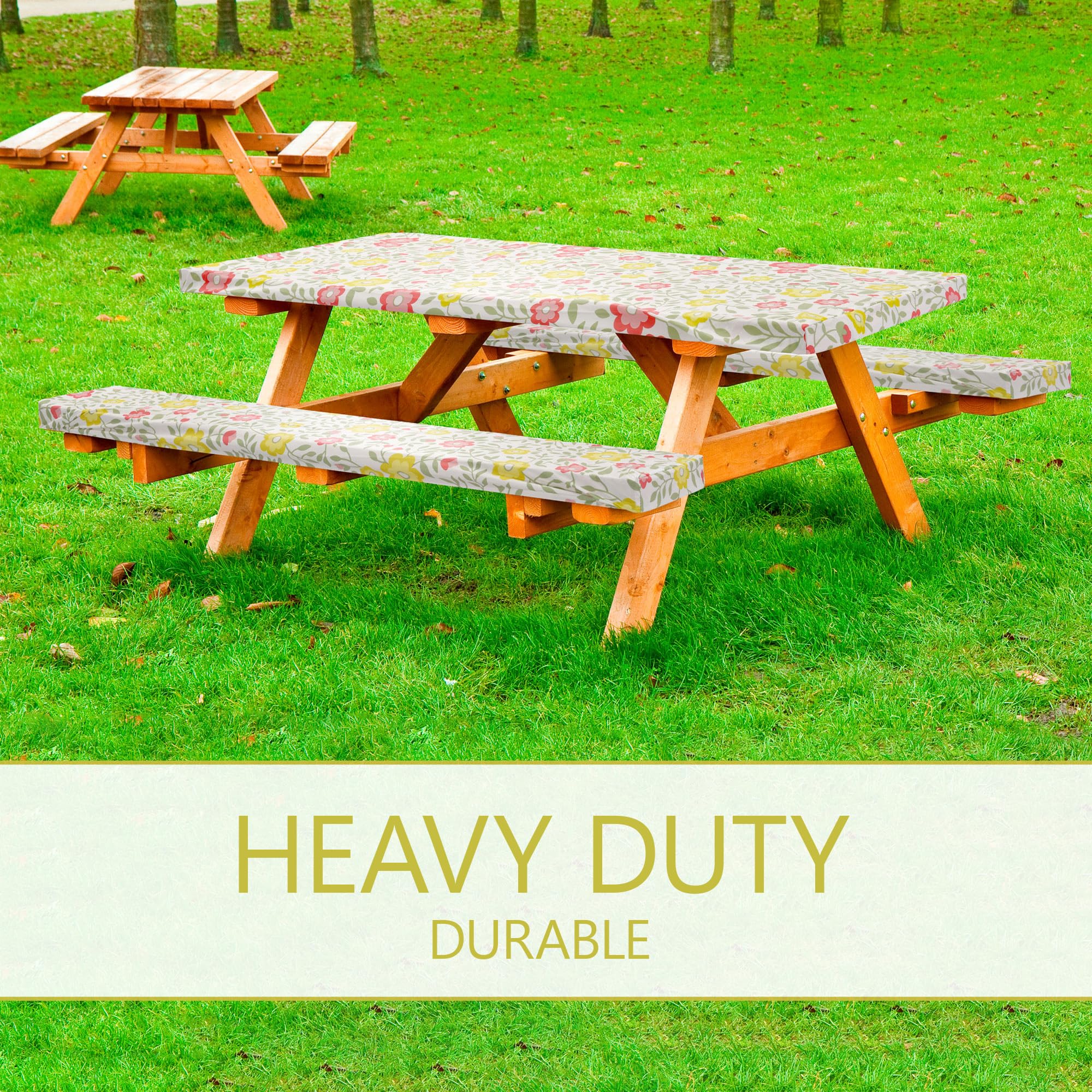 Linpro 6Ft Fitted Picnic Table Cover With Bench Covers. Vinyl Outdoor Camping Picnic Tablecloth, 3 Piece Set Camping Gear. Waterproof, Stain Resistant, Reusable. Flannel Backing With Elastic Edges.72