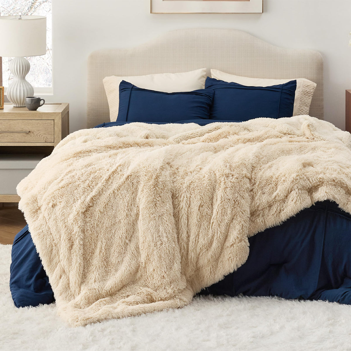 Bedsure Soft Fuzzy Faux Fur Blankets Queen Size Khaki - Cozy, Fluffy, Plush Sherpa Fleece Blanket, Furry, Shaggy Blanket For Cou