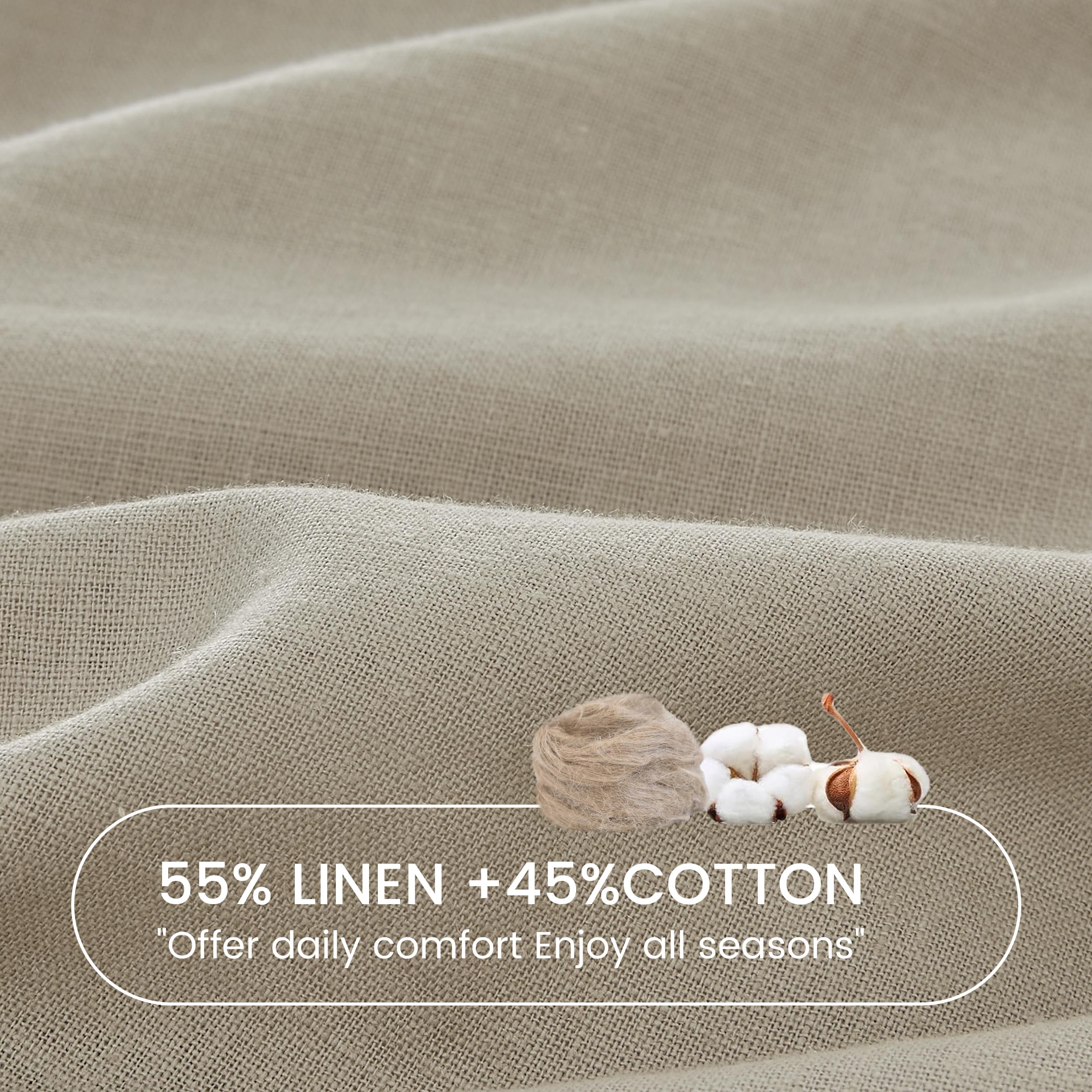 Simple&Opulence Linen Fitted Sheet (1 Piece) - 14 Inch Deep Pocket Mattress Cover Natural Flax Cotton Blended Soft Breathable Bedding - Khaki, Full Size