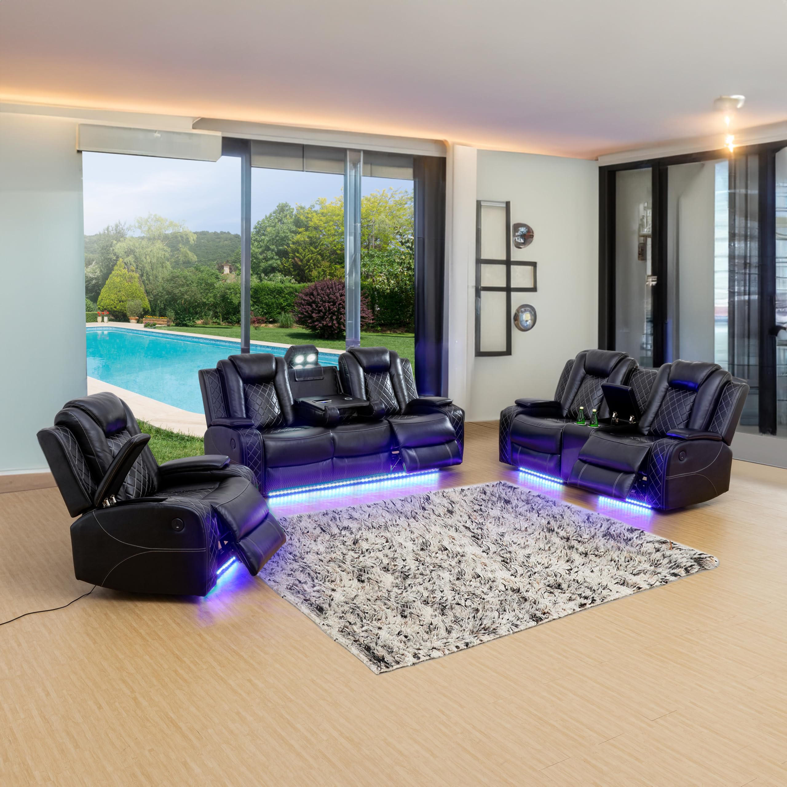 Fuorola Liga Power Recliner Living Room Set With Led For Living Room, Dormitory, Guest House, Playroom, Airbnb,Apartment