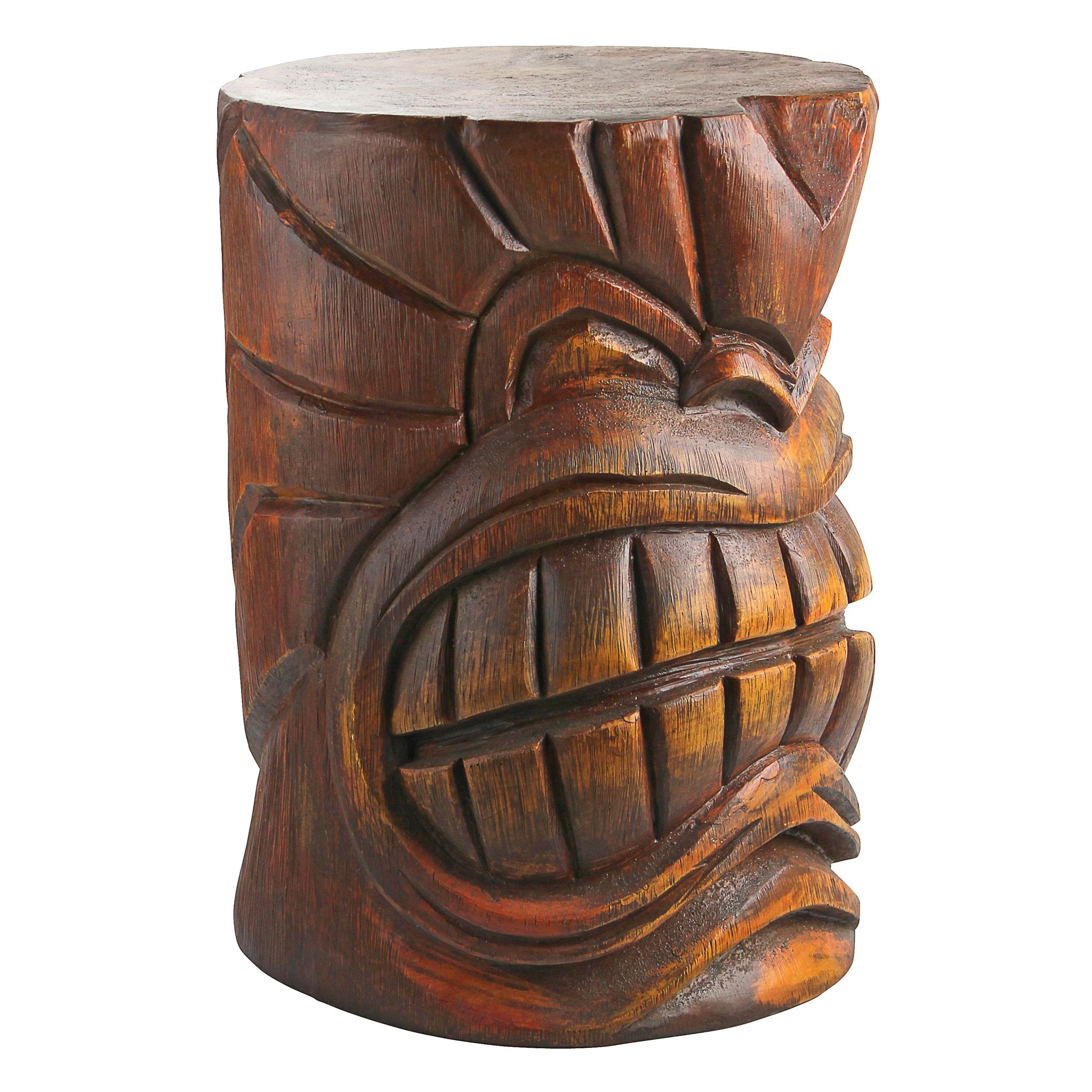 Design Toscano Tiki Kanaloa Side Table Statue, Cast Stone Resin, Woodtone Finish, 20 inch
