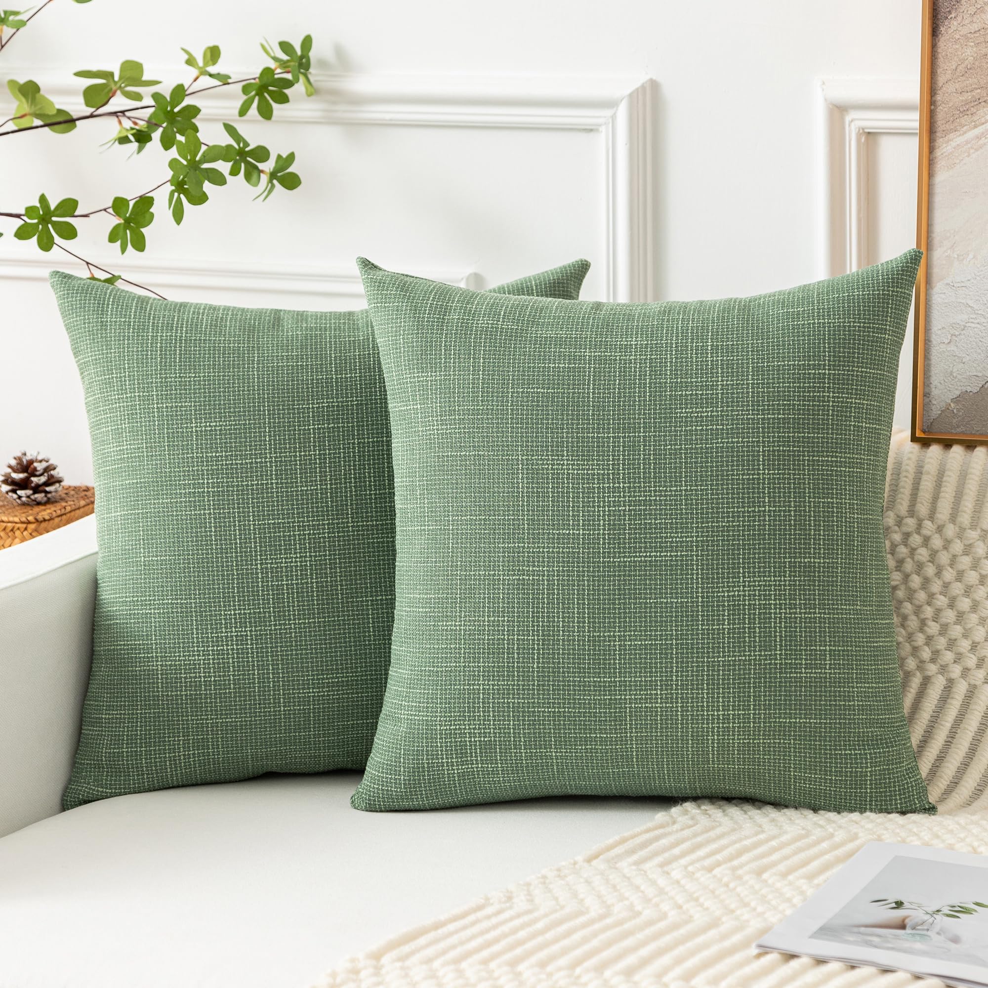 Kevin Textile Set Of 2 Sage Green Pillow Covers 18 X 18 Inch Spring Farmhouse Boho Decorative Throw Pillow Covers Linen Cushion Covers For Sofa Couch Décor