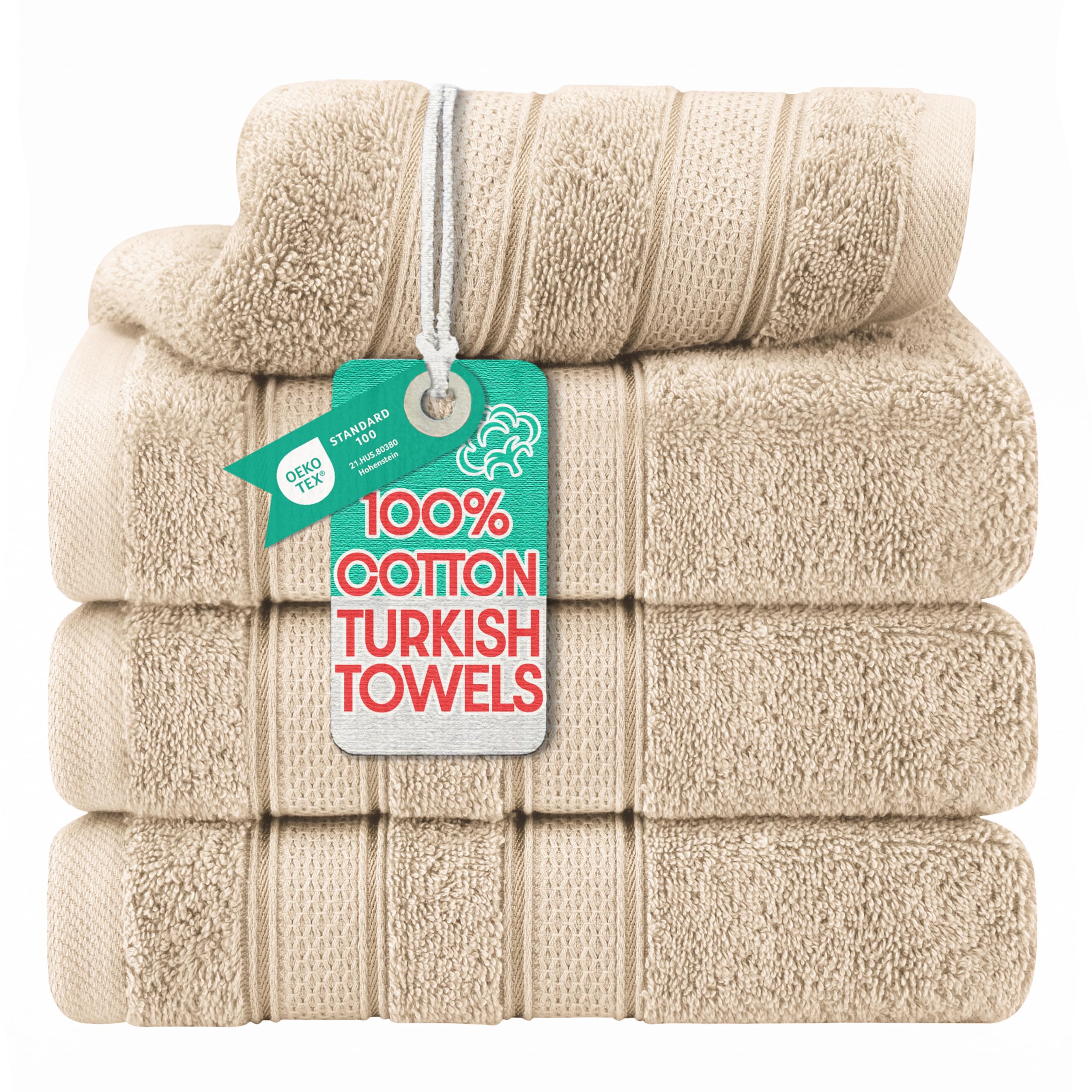 American Soft Linen Salem 100% Cotton Turkish 4 Piece Hand Towels for Bathroom, 600 GSM Soft Absorbent Quickdry Hand Face Towel 