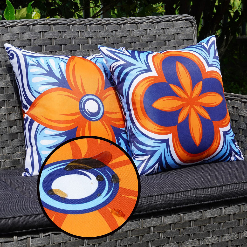 Onway Outdoor Pillow Covers Waterproof 18X18 Set Of 4 Floral Boho Decorative Throw Cushion Cover Farmhouse Pillows For Bench, Co