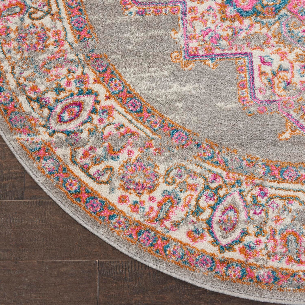 Nourison Passion Grey 4' X Round Area -Rug, Boho, Traditional, Easy -Cleaning, Non Shedding, Bed Room, Living Room, Hallway, (4'