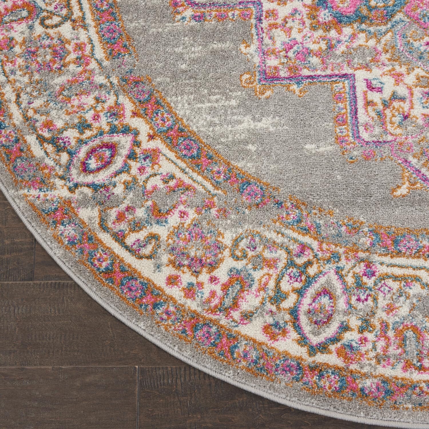 Nourison Passion Grey 4' X Round Area -Rug, Boho, Traditional, Easy -Cleaning, Non Shedding, Bed Room, Living Room, Hallway, (4'