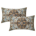 Kawani Tan Blue Brown Ethnic Boho Lumbar Pillow Covers 12X20 Inch Bohemian Carpet Vintage Black Teal Grey Floral Rectangle Throw