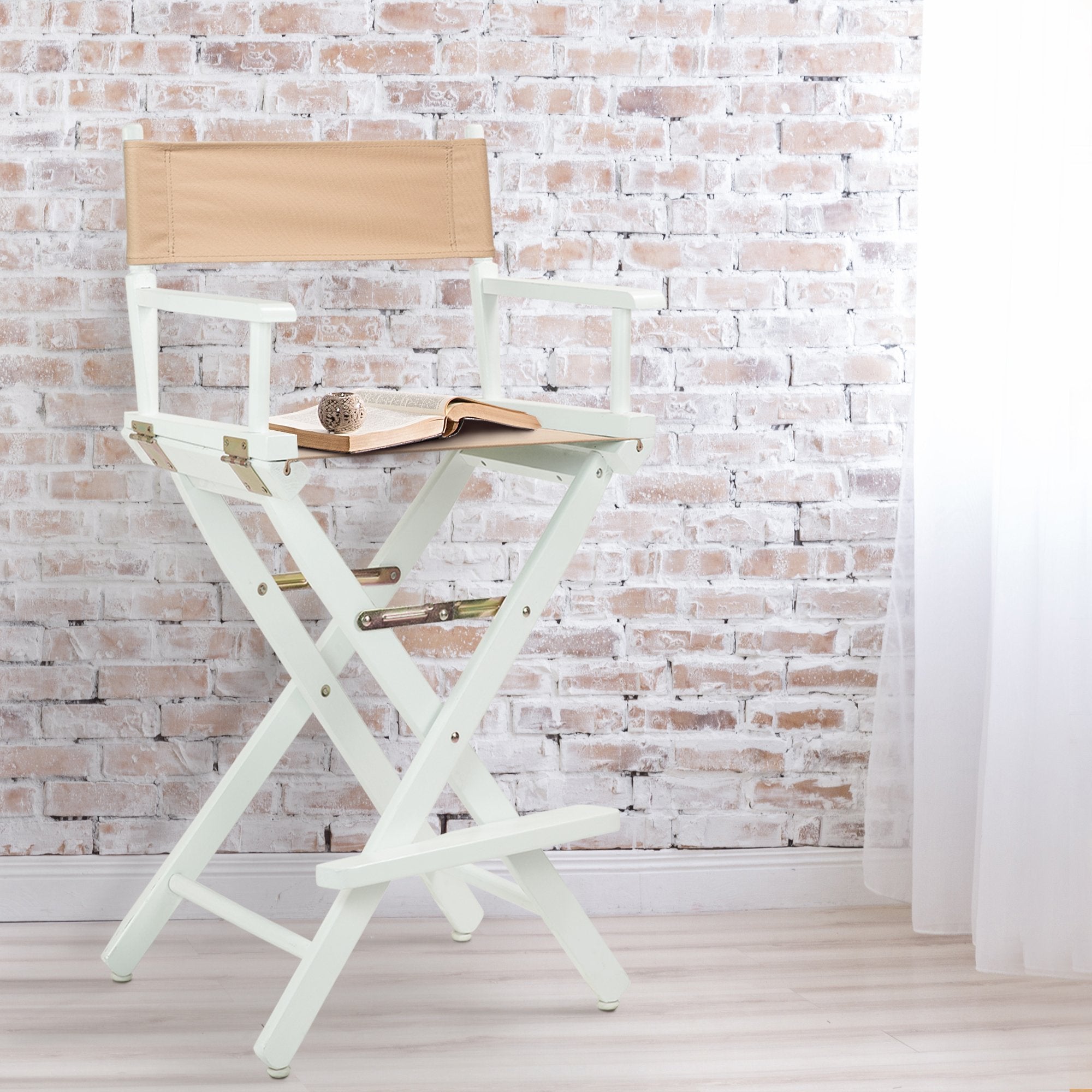 Casual Home Director'S Chair ,White Frame/Tan Canvas,30&quot; - Bar Height