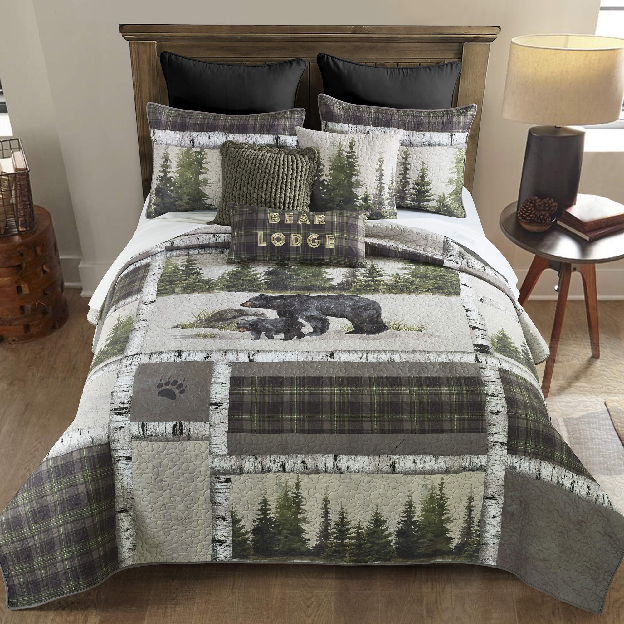 Donna Sharp King Bedding Set - 3 Piece - Bear Panels Lodge Quilt Set With King Quilt And King Pillow Shams - Machine Washable