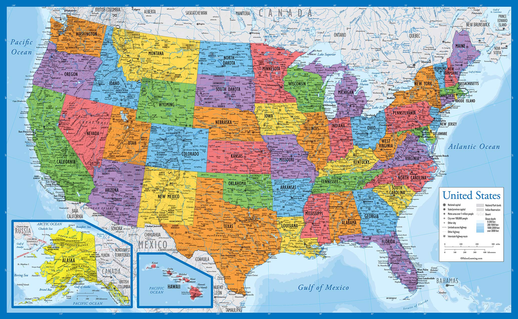 Laminated Usa Map - 18' X 29' - Wall Chart Map Of The United States Of America - Made In The Usa - Updated (Laminated, 18' X