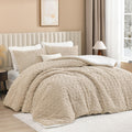Andency Fluffy Sherpa King Comforter Set, Super Soft Beige Fleece Warm Bedding For Winter, Luxury Jacquard Boho Thick Fuzzy Plus