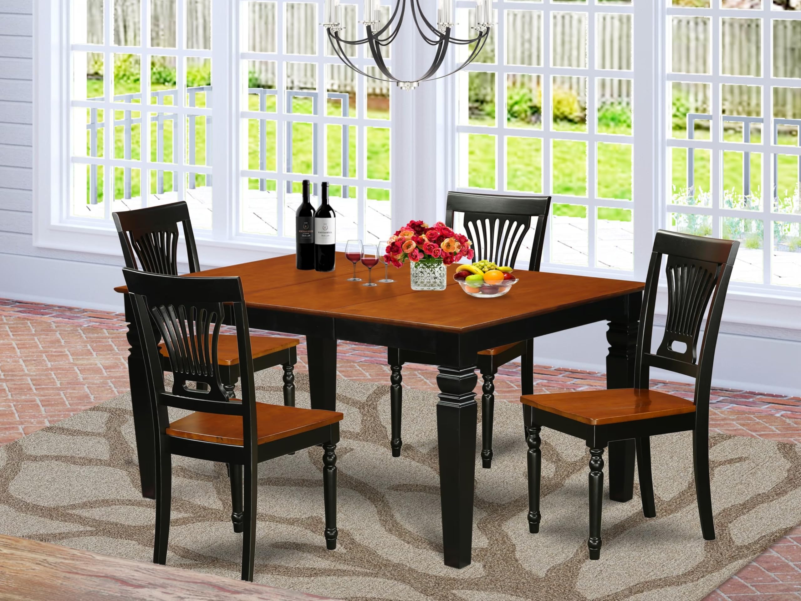 East West Furniture WEPL5-BCH-W Weston 5 Piece Set Includes a Rectangle Dining Table with Butterfly Leaf and 4 Kitchen Chairs, 42x60 Inch, Black & Cherry