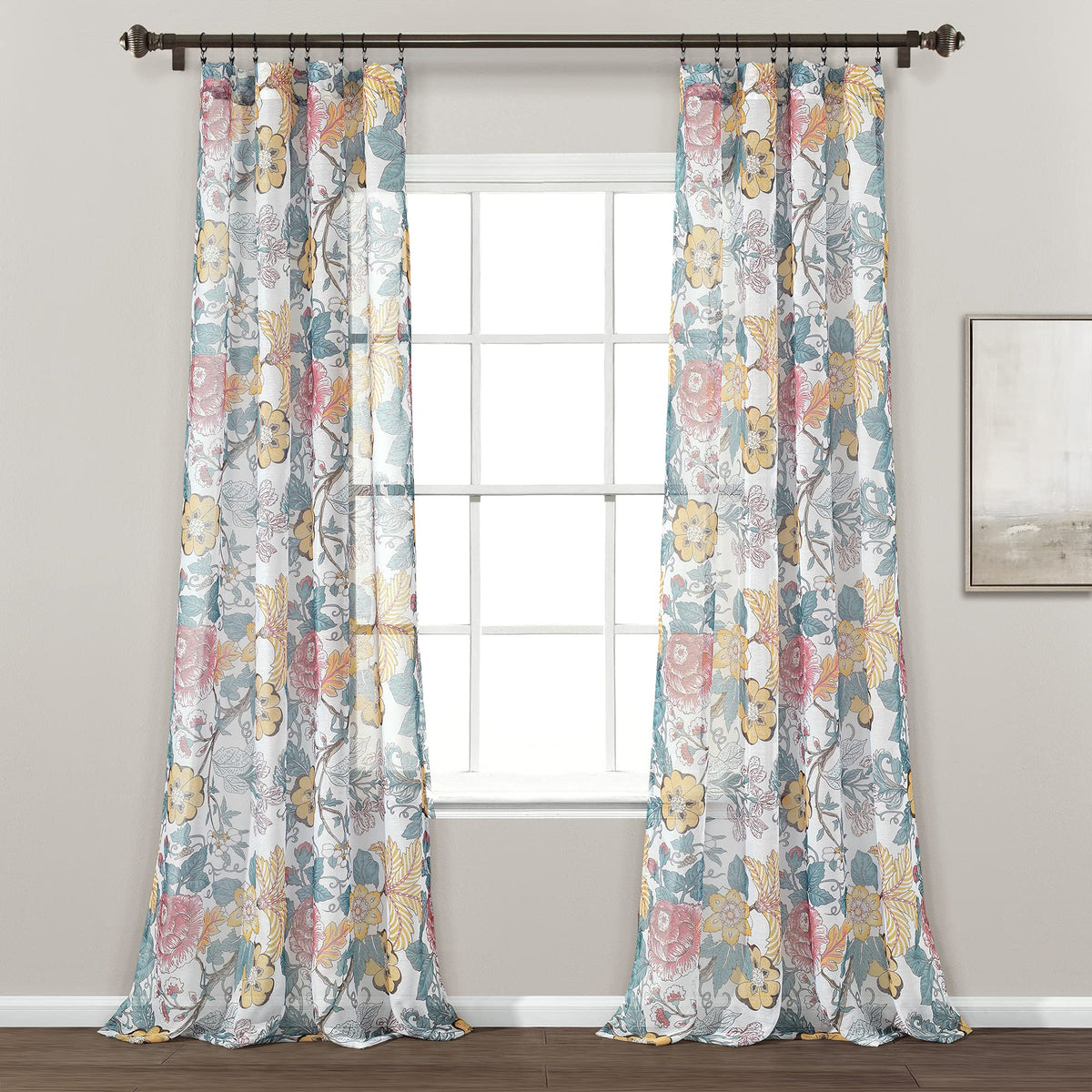 Lush Decor Sydney Sheer Window Curtain Panel Pair, 84 Long x 52 Wide, Blue & White