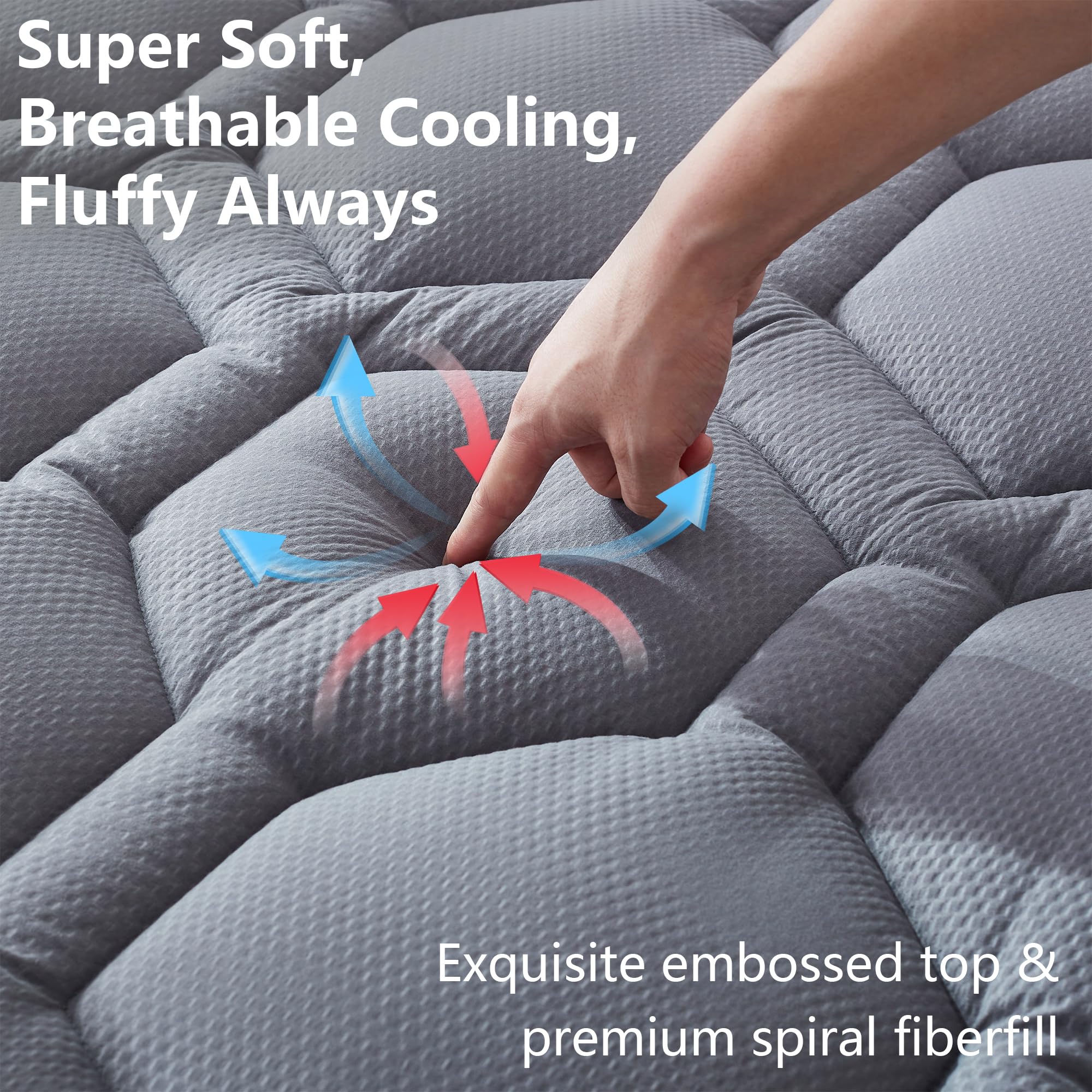 Elven Home Queen Mattress Protector Waterproof, Hotel Quality Cooling Queen Mattress Pad Topper Quilted Fitted, Padded Mattress