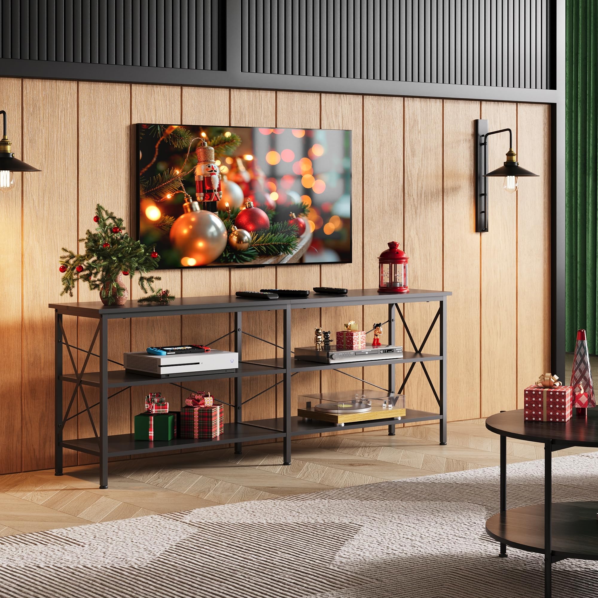 Wlive Tv Stand Up To 70 Inch Tv, 63' Entertainment Center, Tv Media Console With 3-Tier Storage Shelves For Living Room And Bedroom, Black