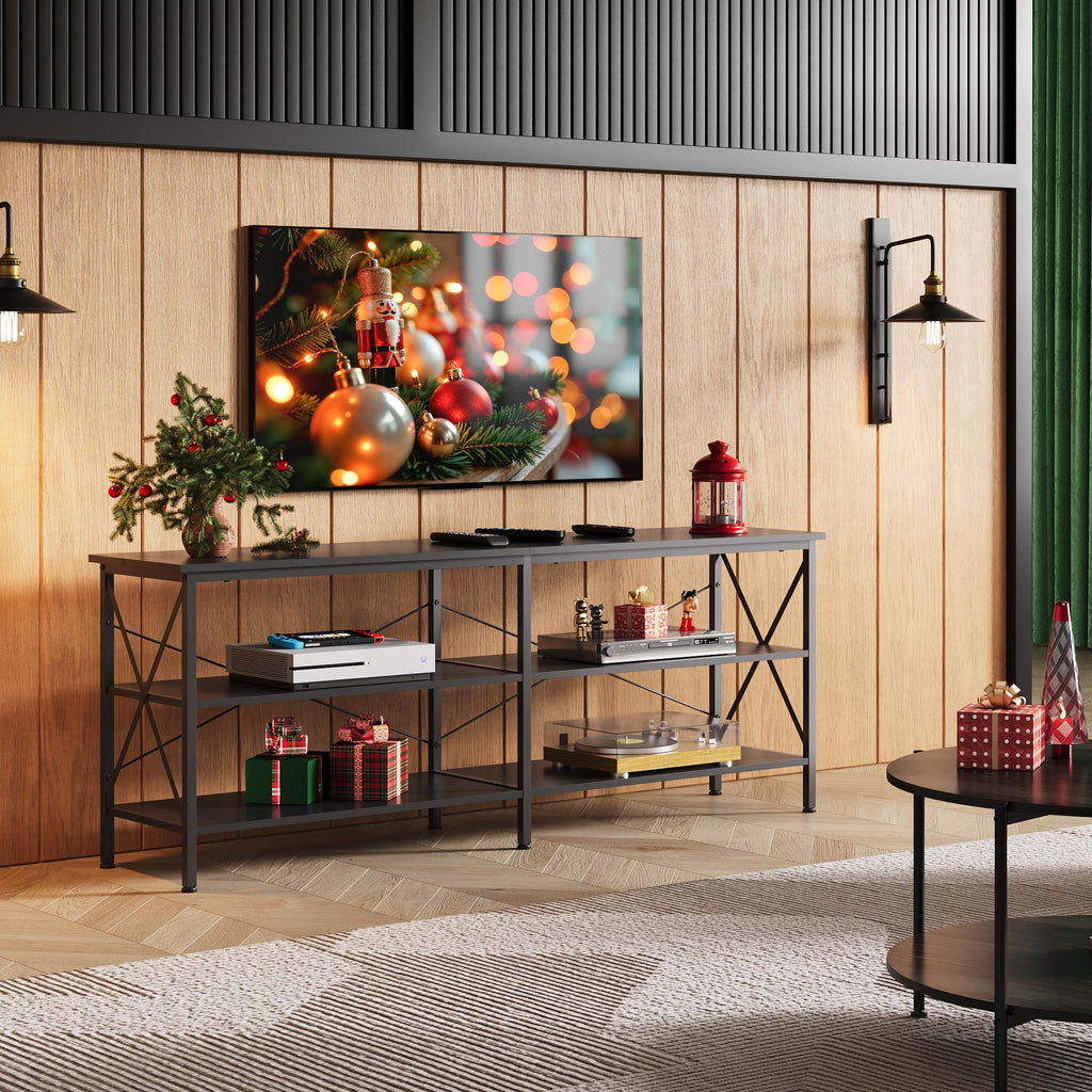 Wlive Tv Stand Up To 70 Inch Tv, 63' Entertainment Center, Tv Media Console With 3-Tier Storage Shelves For Living Room And Bedroom, Black