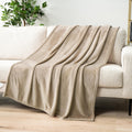Pavilia Taupe Fleece Throw Blanket For Couch, Light Brown Tan Soft Fuzzy Flannel Throw For Sofa, Luxury Plush Microfiber Bed Bla
