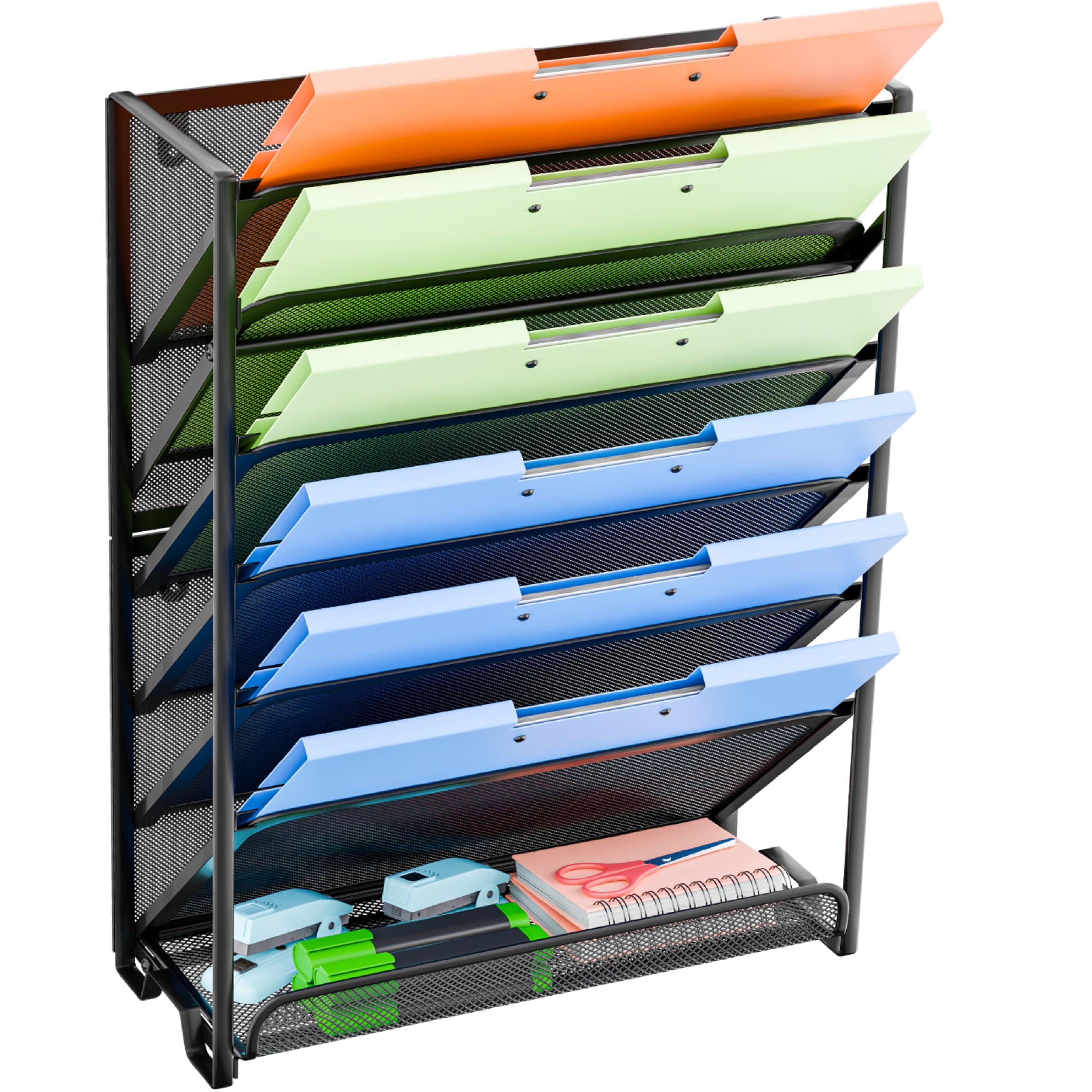 Simple Trending Wall File Organizer, Mesh 7-Tier Vertical Hanging File Holder, Desktop Metal Files Rack For Office And Home, Bla