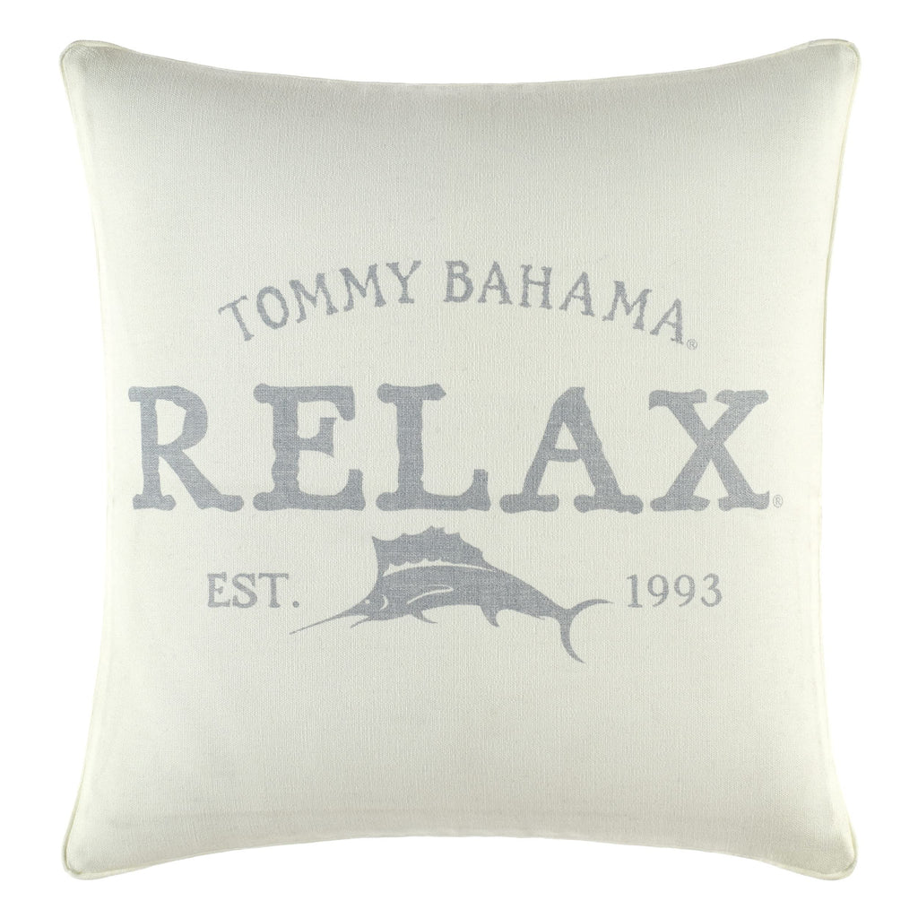 Tommy Bahama Throw Pillow Soft Cotton Zipper Closure, Stylish Home Decor For Bed Or Couch, 18' L X 18' W, Relax Grey/Beige