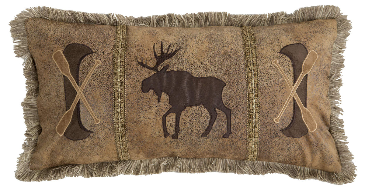 Carstens, Inc Carstens Canoe & Moose Faux Leather Rustic 14X26 Throw Pillow, Brown