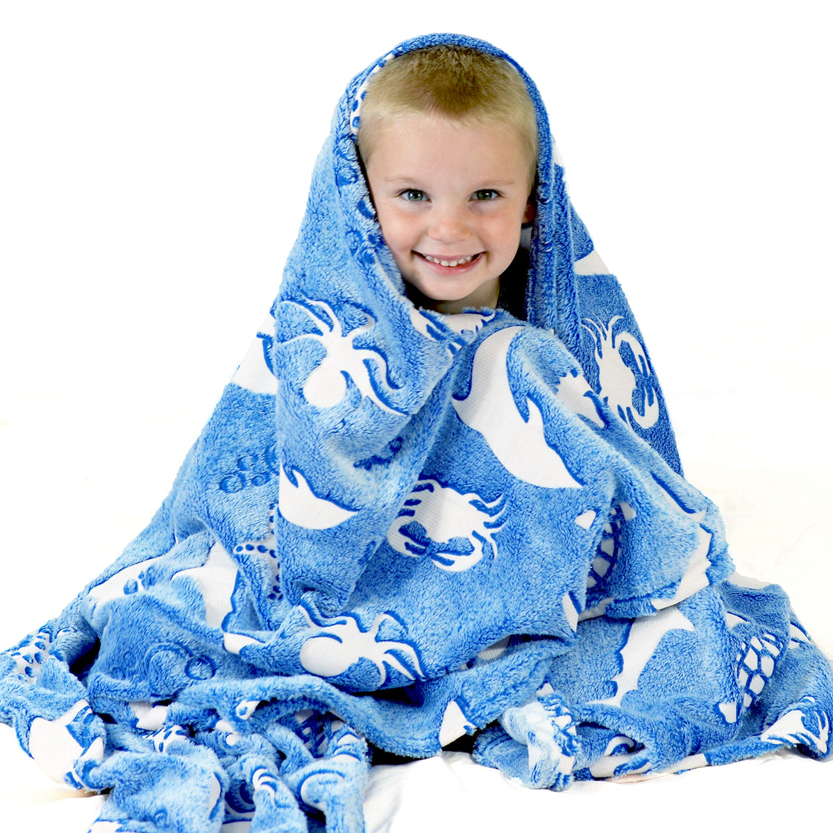 Ocean Blanket Glow In The Dark Luminous Ocean Animal Blanket For Kids - Soft Plush Blue Sea Creature Blanket Throw For Girls & B