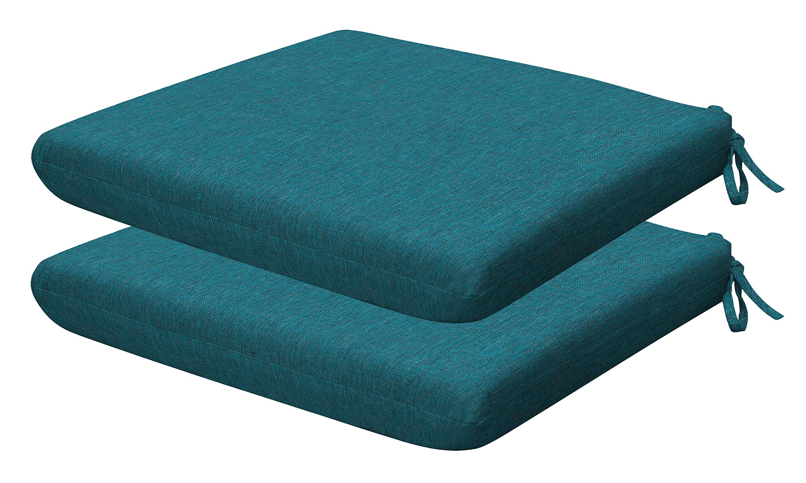 Honeycomb Indoor/Outdoor Textured Solid Teal Universal Seat Cushions: Recycled Polyester Fill, Weather Resistant, Pack Of 2 Pati