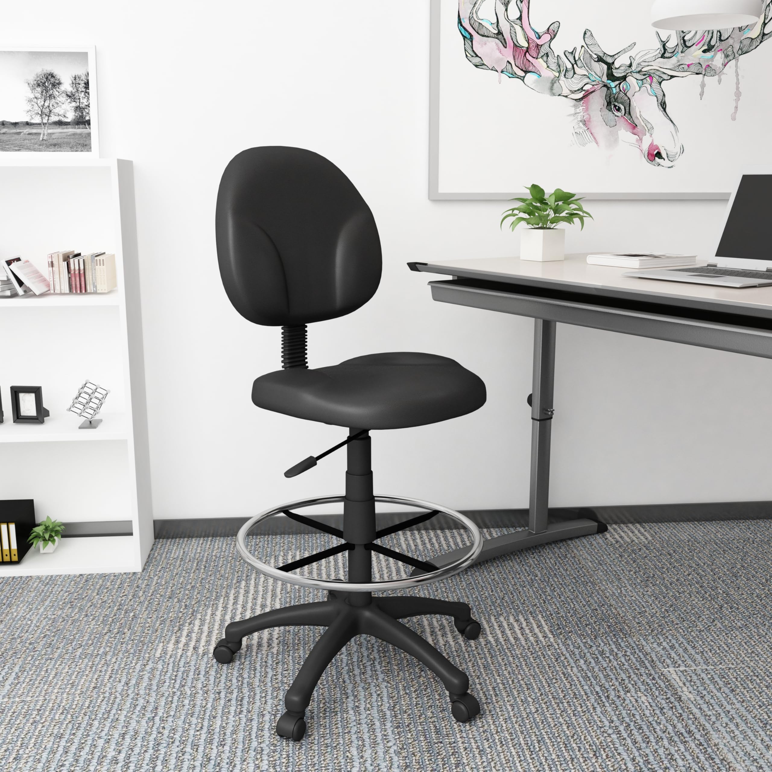 Boss Office Products Stand Up Caressoft Drafting Stool without Arms in Black