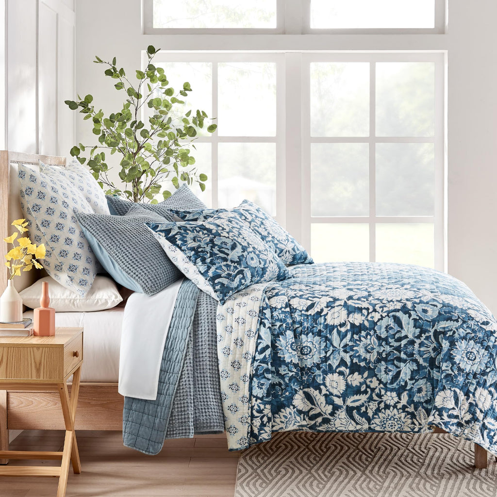 Levtex Home - Mills Waffle - Twin/Twin Xl Quilt Set - Chambray Cotton Waffle - Quilt Size (68 X 86In.), Sham Size (26 X 20In.)