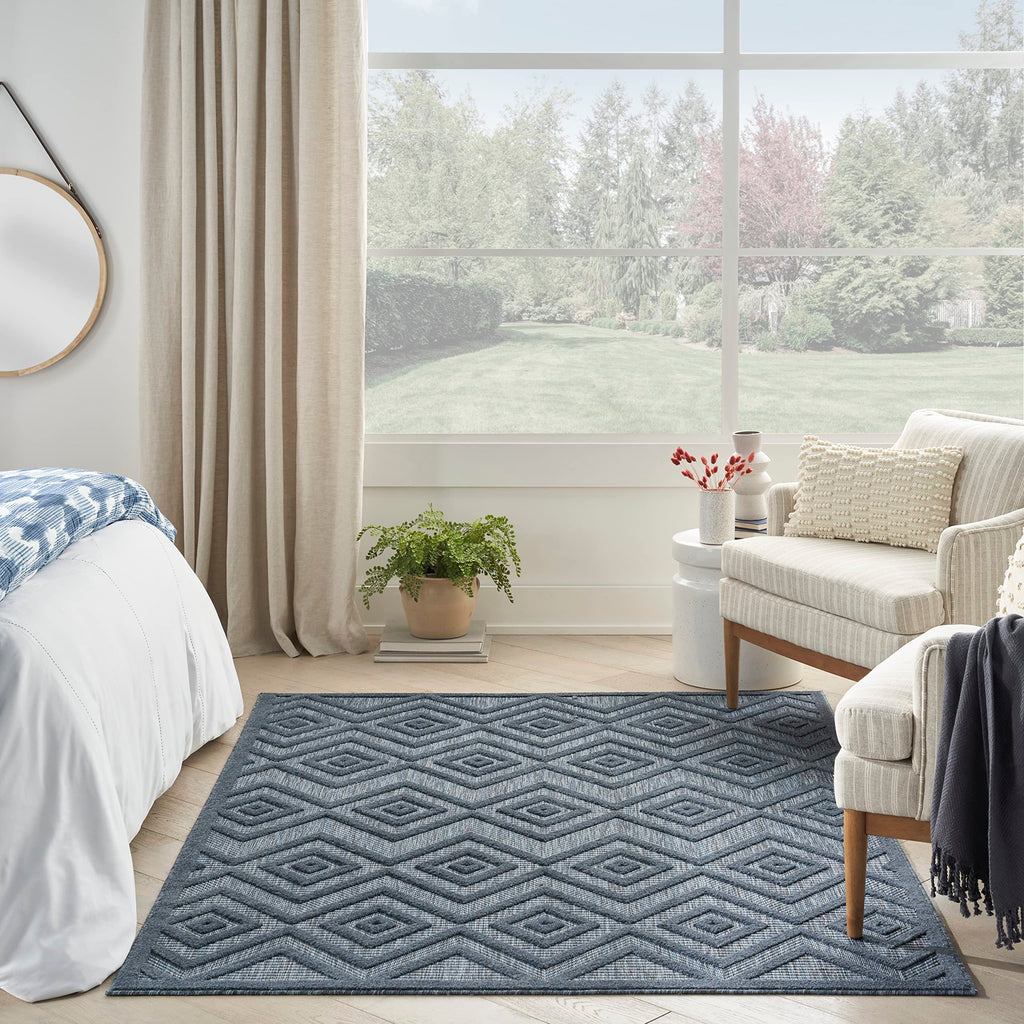 Nourison Versatile Indoor/Outdoor Navy Blue 4' X 6' Area Rug, Easy Cleaning, Non Shedding, Bed Room, Living Room, Dining Room, Deck, Backyard, Patio, High Traffic Area (4X6)