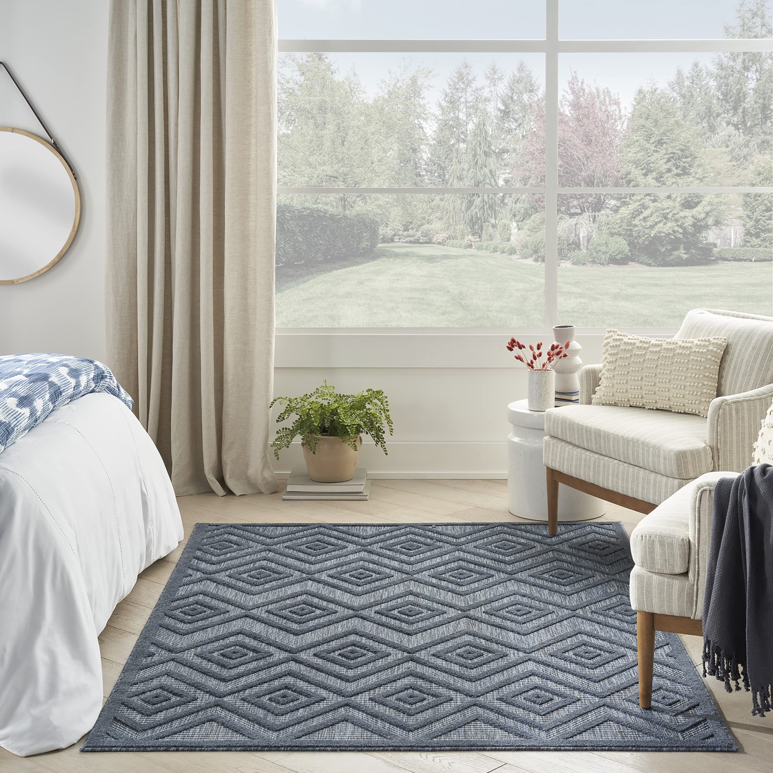 Nourison Versatile Indoor/Outdoor Navy Blue 6' X 9' Area Rug, Easy Cleaning, Non Shedding, Bed Room, Living Room, Dining Room, Deck, Backyard, Patio, High Traffic Area (6X9)