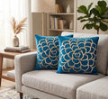Dekor World Blue Cotton Velvet Rose Golden Print Cushion Cover (Pack Of 2) 40X40Cm (16X16 Inches)