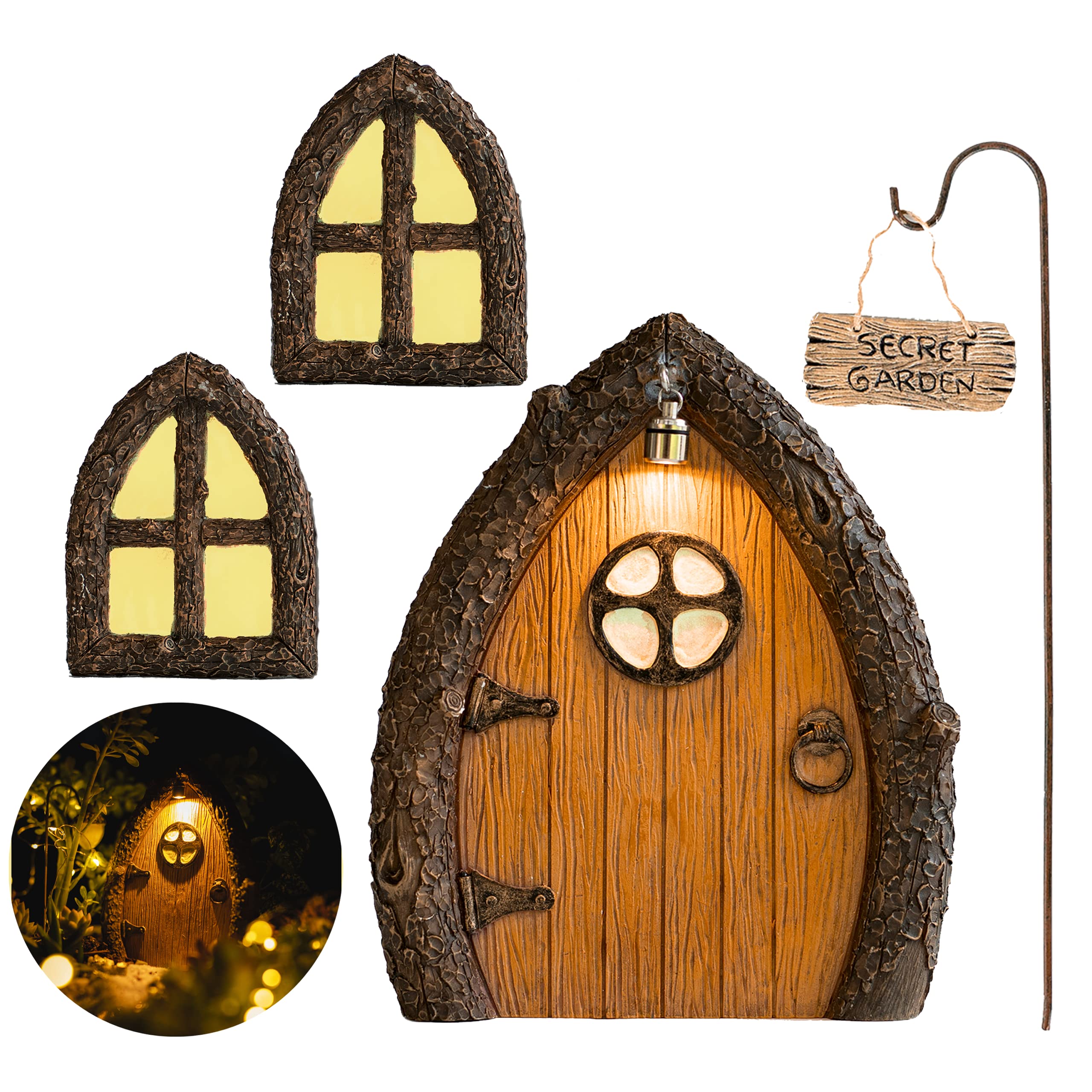 Fairy Door And Windows For Trees - Glow In The Dark Yard Art Sculpture Decoration For Kids Room, Wall And Trees Outdoor  Miniatu