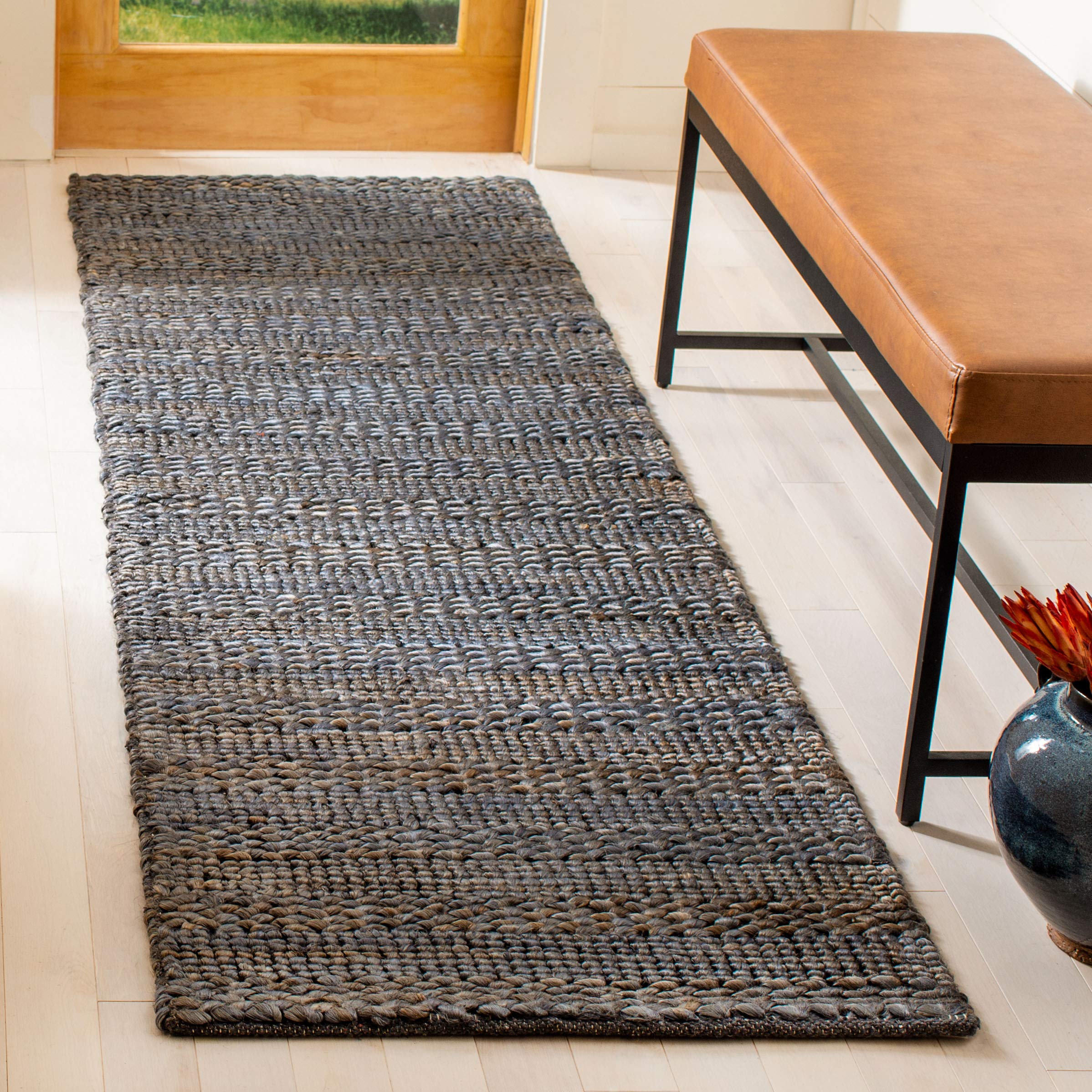 SAFAVIEH Natural Fiber Collection Runner Rug - 23 x 10, Grey, Handmade Braided Woven Jute, Ideal for High Traffic Areas in Liv