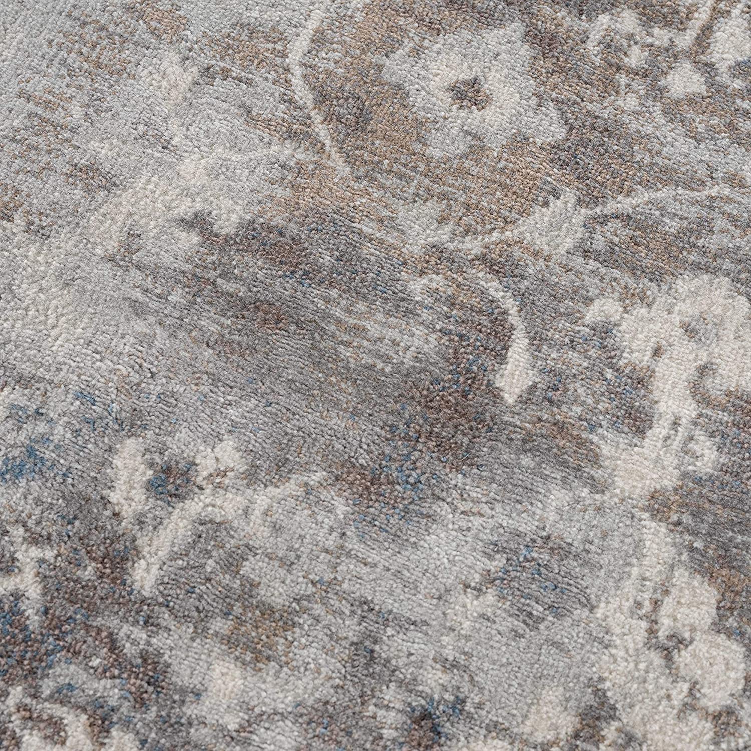 HomeRoots 100% Polypropylene 2’ x 10’ Navy and Beige Distressed Vines Runner Rug